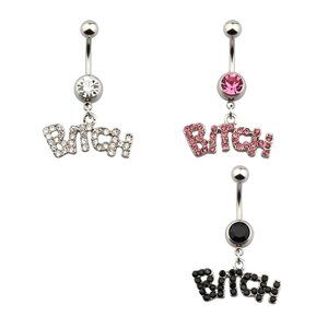316L Surgical Steel Adult B*tch Dangle Belly Button Ring